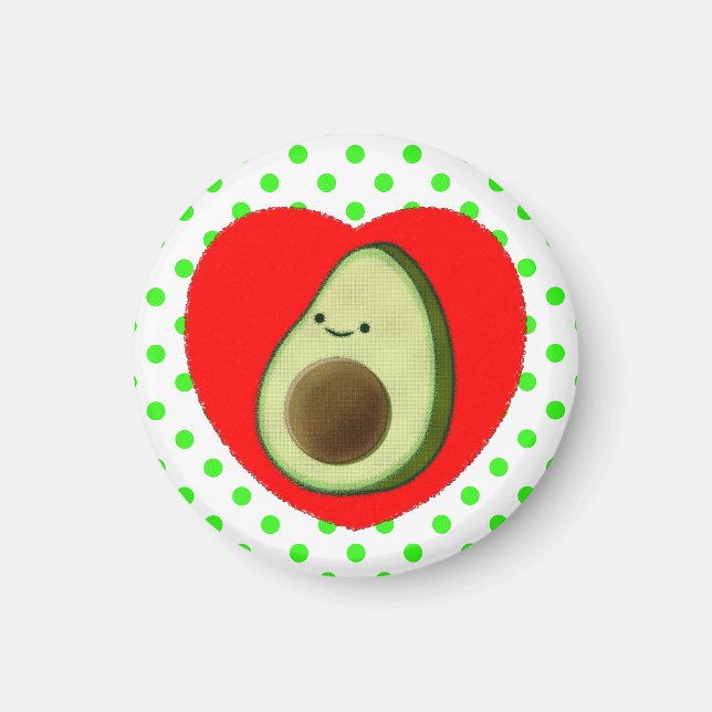Niedlicher Avocado-Cartoon in Rotem Herzen Magnet (Vorne)
