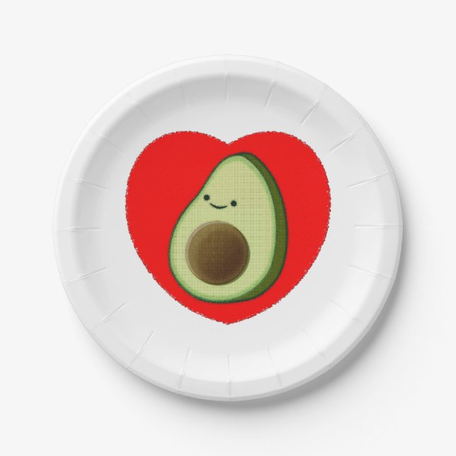 Niedlicher Avocado-Cartoon in Rotem Herzen Pappteller (Vorderseite)
