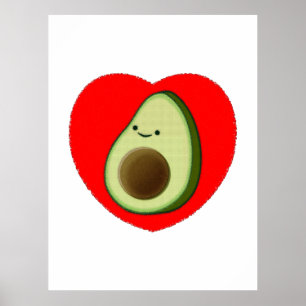 Niedlicher Avocado-Cartoon in Rotem Herzen Poster