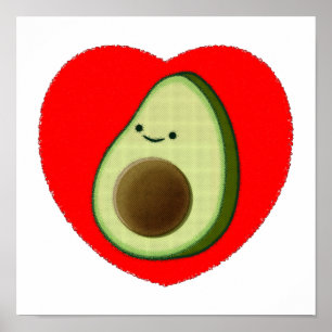 Niedlicher Avocado im Roten Herzen Poster