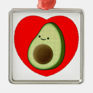 Niedlicher Avocado im Roten Herzen Silbernes Ornament