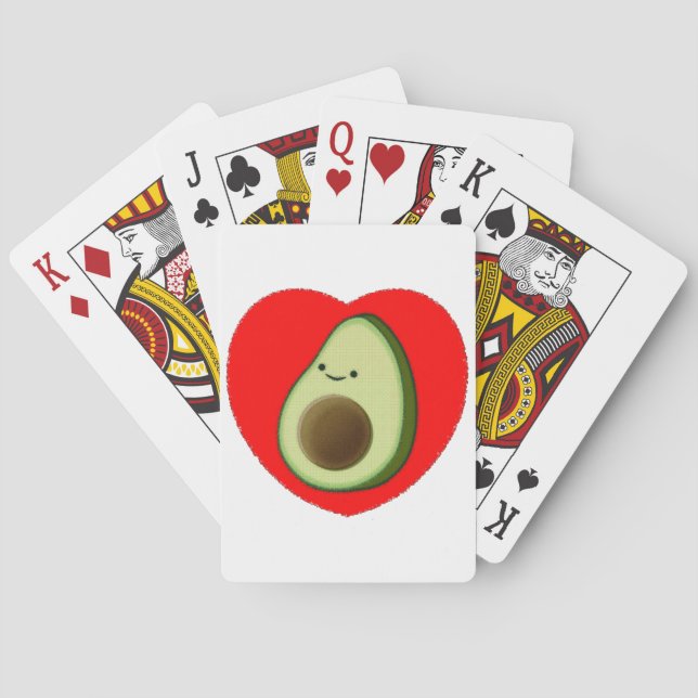 Niedlicher Avocado im Roten Herzen Spielkarten (Rückseite)