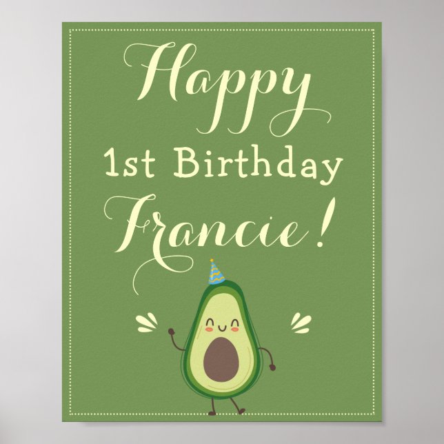 Niedlicher Avocado Personalize 1 Birthday Willkomm Poster (Vorne)