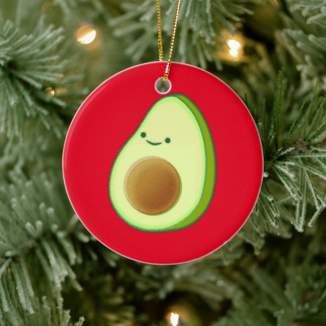 Niedlicher Avocado Zeichne Rot Keramik Ornament (Baum)