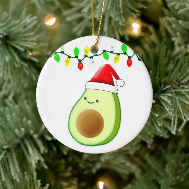 Niedlicher Avocado Zeichne Weihnachtsmannmütze Wei Keramik Ornament (Baum)