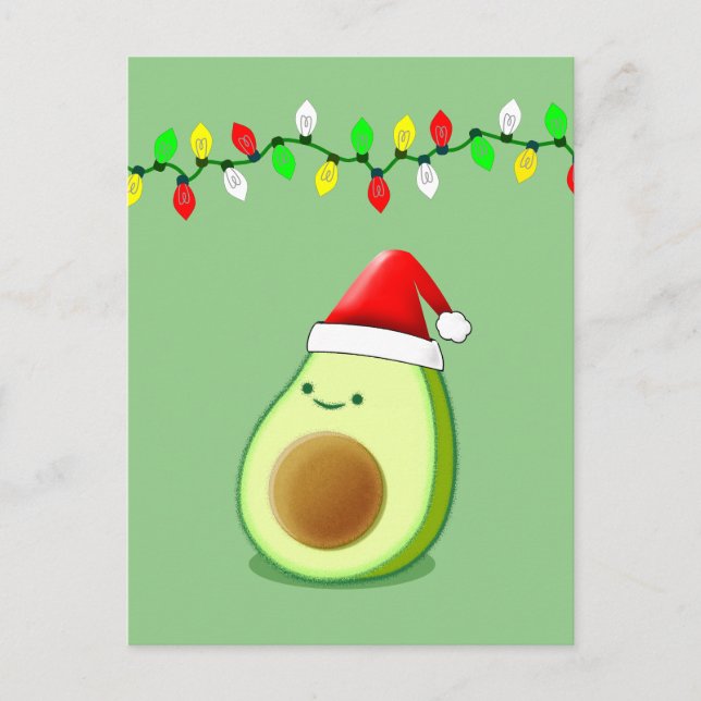Niedlicher Avocado Zeichne Weihnachtsmannmütze Wei Postkarte (Vorderseite)
