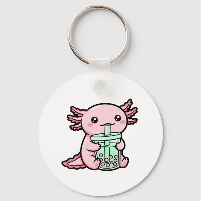 Niedlicher Axolotl & Bubble Tee Schlüsselanhänger (Vorderseite)
