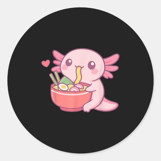 Niedlicher Axolotl Eating Ramen Kawaii Food Lover Runder Aufkleber (Vorderseite)