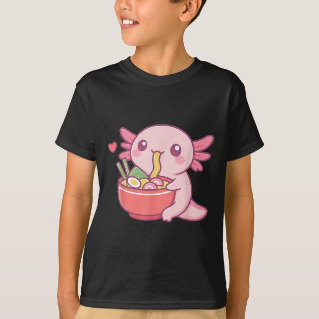 Niedlicher Axolotl Eating Ramen Kawaii Food Lover T-Shirt (Vorderseite)