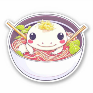 Niedlicher Axolotl in der Schüssel Ramen Soup Aufkleber
