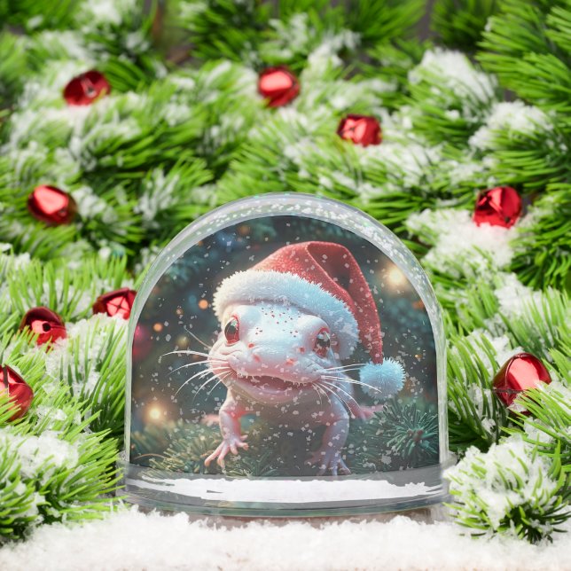 Niedlicher Axolotl in der Weihnachtsmannmütze Weih Schneekugeln (Weihnachten)