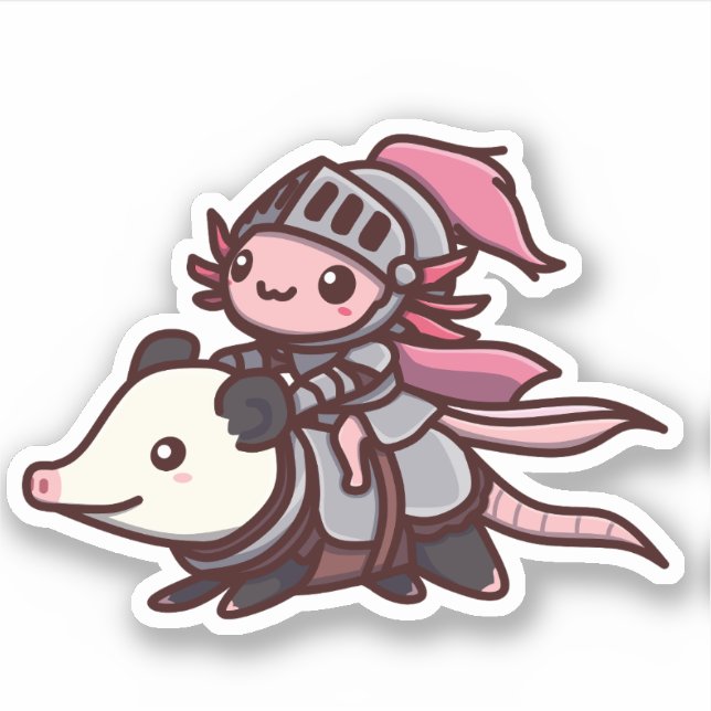Niedlicher Axolotl & Opossum Knight Aufkleber (Vorderseite)