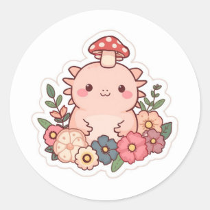 Niedlicher Axolotl-Pilz Runder Aufkleber