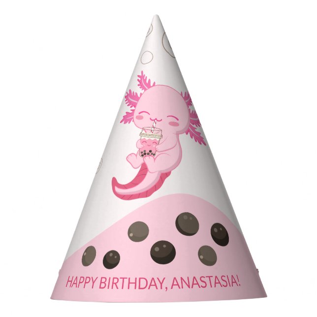 Niedlicher Axolotl Rosa Boba Tea Girl's Birthday Partyhütchen (Vorderseite)