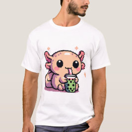 Niedlicher Axolotl trinkt Boba Pixel Art T-Shirt