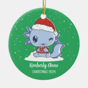 Niedlicher Axolotl Weihnachtsmann Schnee Winterurl Keramik Ornament