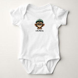 Niedlicher Baby-Affe beim Grünen Hat-Cartoon Tier Baby Strampler