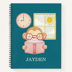 Niedlicher Baby Affe Leser Buchvormittag Name Kind Notizbuch