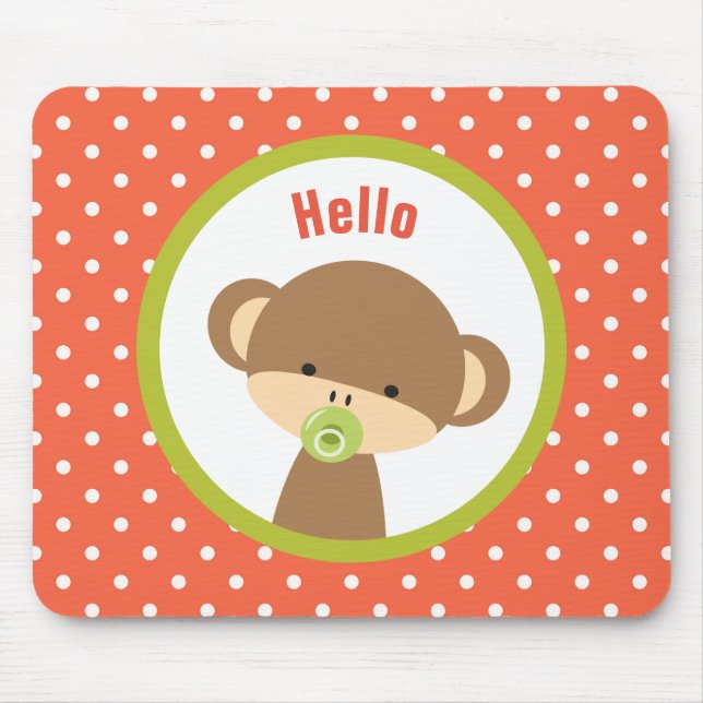 Niedlicher Baby-Affe mit Schnuller auf Polka Dots Mousepad (Vorne)