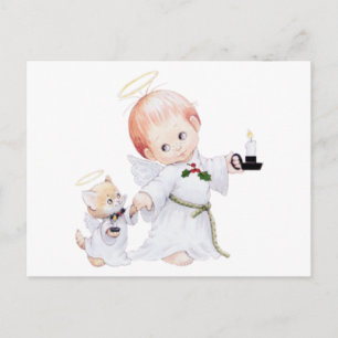 Niedlicher Baby Angel und Katze Postkarte