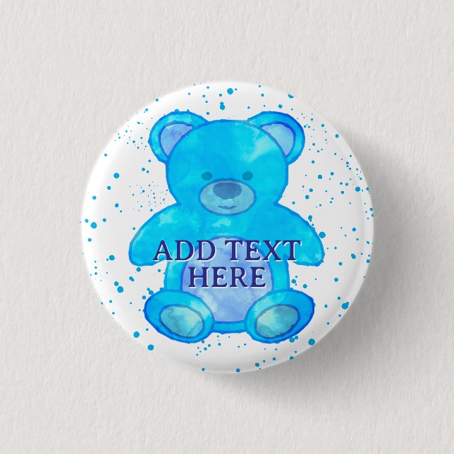Niedlicher Baby-Bär in blau-individuellem Text Button (Vorderseite)