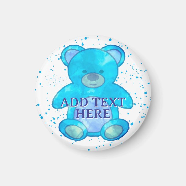 Niedlicher Baby-Bär in blau-individuellem Text Magnet (Vorne)