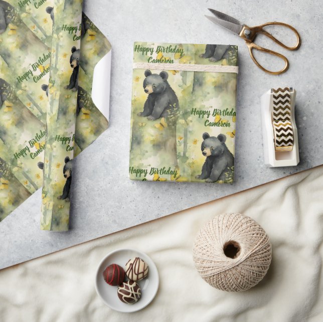 Niedlicher Baby Bear Neutral Personalisierter Gebu Geschenkpapier (Kunsthandwerk)