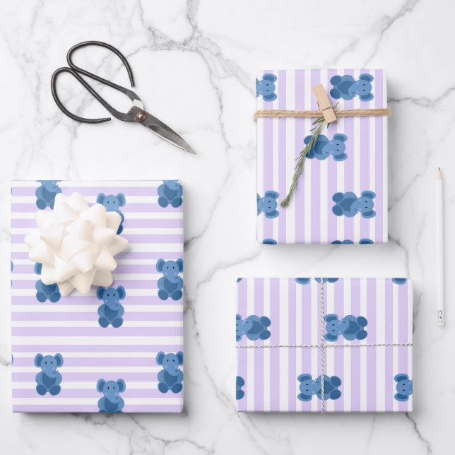 Niedlicher Baby-Blue-Elefant Geschenkpapier Set (Vorderseite)