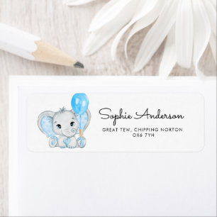 Niedlicher Baby Boy Elephant mit Ballon-Adresse