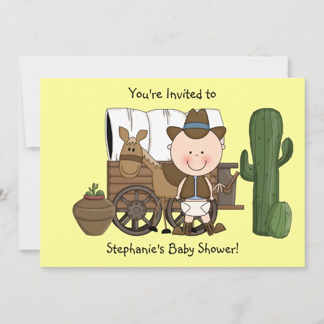 Niedlicher Baby Boy & Horse Pony Custom Western Einladung (Vorderseite)