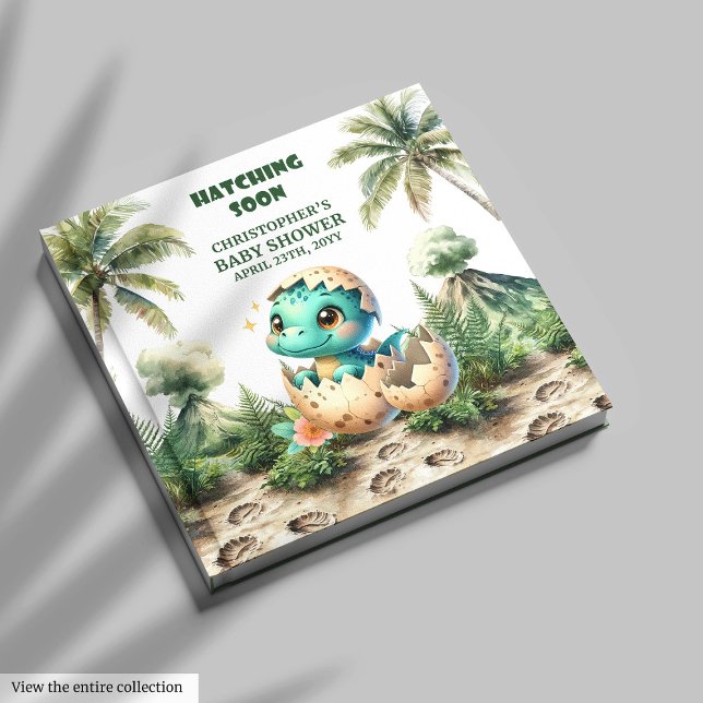 Niedlicher Baby Boy Schläge Bald Dinosaurier Erinn Gästebuch (Cute Baby Boy Hatching Soon Dinosaur Memory Guest Book)