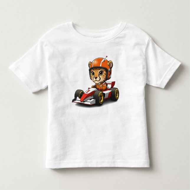 Niedlicher Baby Cheetah Race Car Driver Kleinkind T-shirt (Vorderseite)
