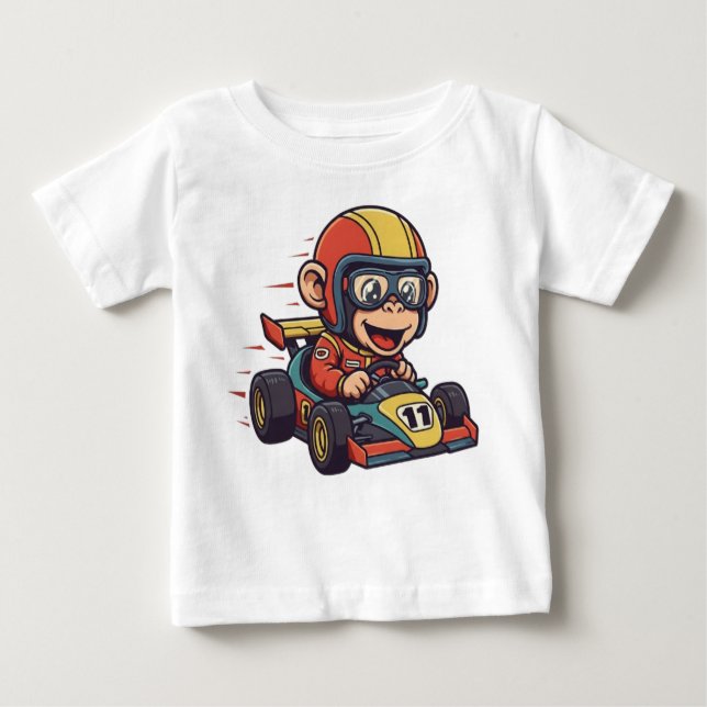 Niedlicher Baby Chimp Race Car Driver Baby T-shirt (Vorderseite)