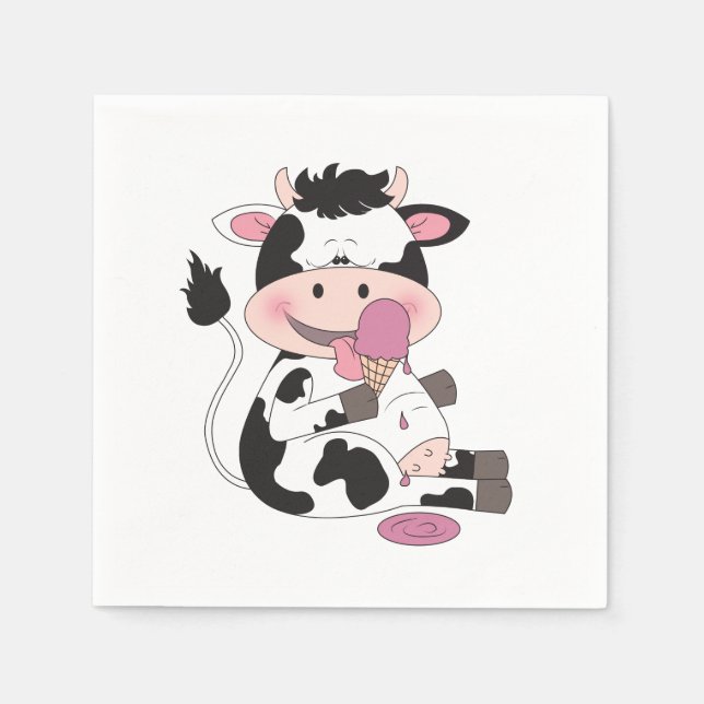 Niedlicher Baby Cow Cartoon mit seiner Lieblings-L Serviette (Vorderseite)