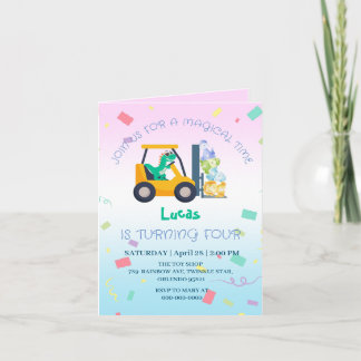 Niedlicher Baby-Dinosaurier-Traktor Truck Geburtst Einladung