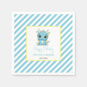 Niedlicher Baby Dragon Blue Stripes Geburtstag Serviette