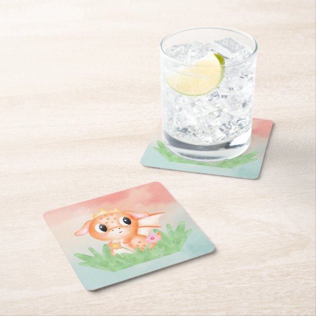 Niedlicher Baby Dragon Watercolor Paper Untersetze Rechteckiger Pappuntersetzer (Vor Ort)