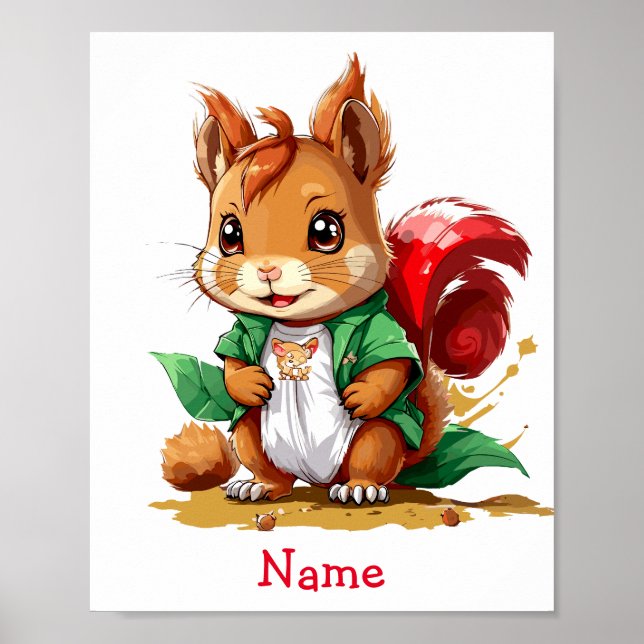 Niedlicher Baby Eichhörnchen-Individuelle Name Poster (Vorne)
