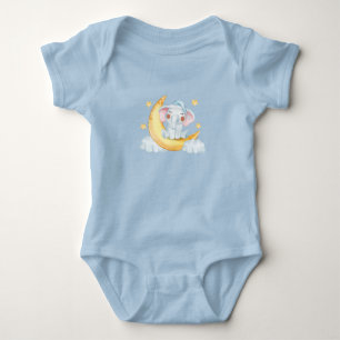 Niedlicher Baby Elefant auf dem Crescent Moon Wass Strampler
