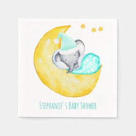 Niedlicher Baby Elefant auf der Mond Baby Dusche Serviette