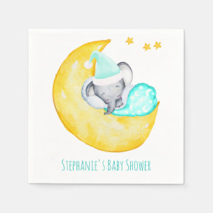 Niedlicher Baby Elefant auf der Mond Baby Dusche Serviette