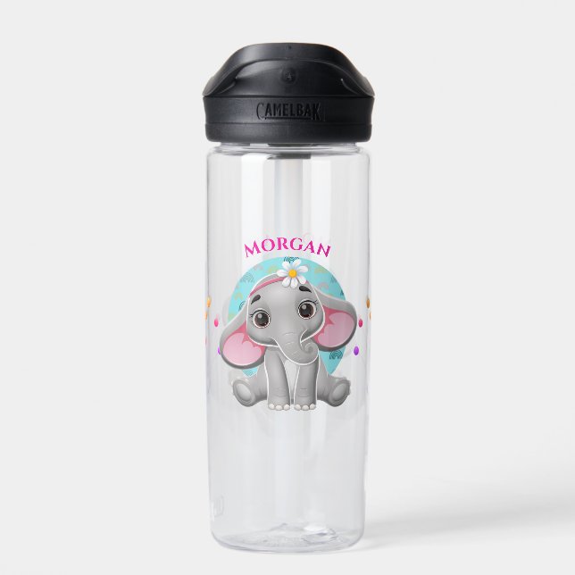 Niedlicher Baby-Elefant, Kindername Trinkflasche (Rückseite)