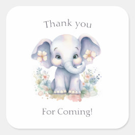 Niedlicher Baby Elefant mit Blume Babydusche Quadratischer Aufkleber