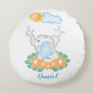 Niedlicher Baby Elefant mit Blume Rundkissen Rundes Kissen