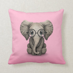 Niedlicher Baby-Elefant mit Leseglas-Rosa Kissen