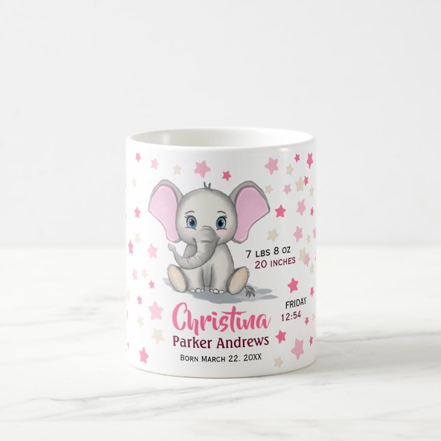 Niedlicher Baby Elefant mit rosa Ohren Mädchen Geb Kaffeetasse (Mittel)