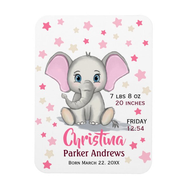 Niedlicher Baby Elefant mit rosa Ohren Mädchen Geb Magnet (Vertikal)