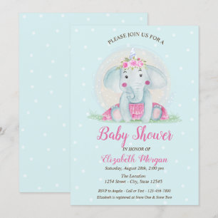 Niedlicher Baby Elephant, Blue Dots Baby Dusche Einladung