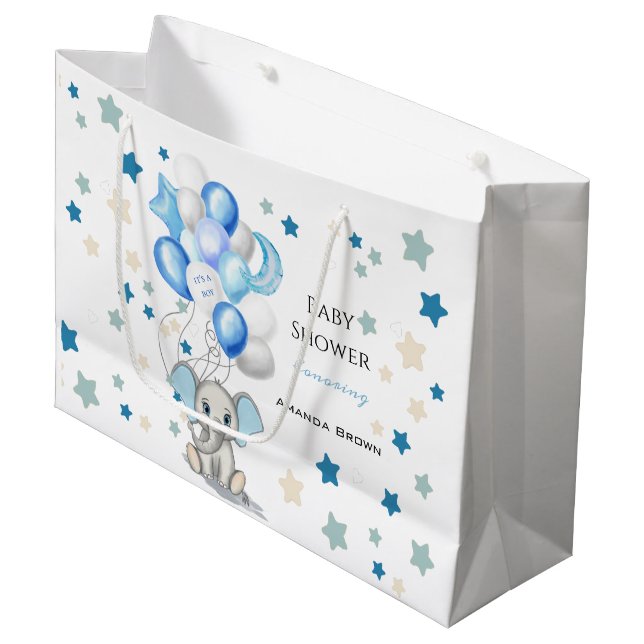 Niedlicher Baby Elephant mit Balloons Boy Baby Dus Große Geschenktüte (Vorderseite Schrägansicht)