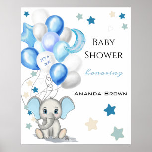 Niedlicher Baby Elephant mit Balloons Boy Baby Dus Poster